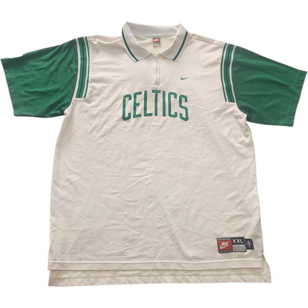 Vintage Nike Team Sports Boston Celtics Quarter Zip Polo Shirt Mens XXL Cream